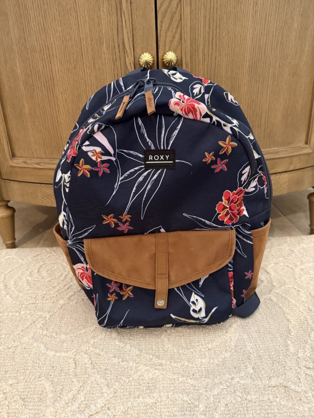 Roxy 'Caribbean' Hibiscus Floral Faux-Suede Backpack